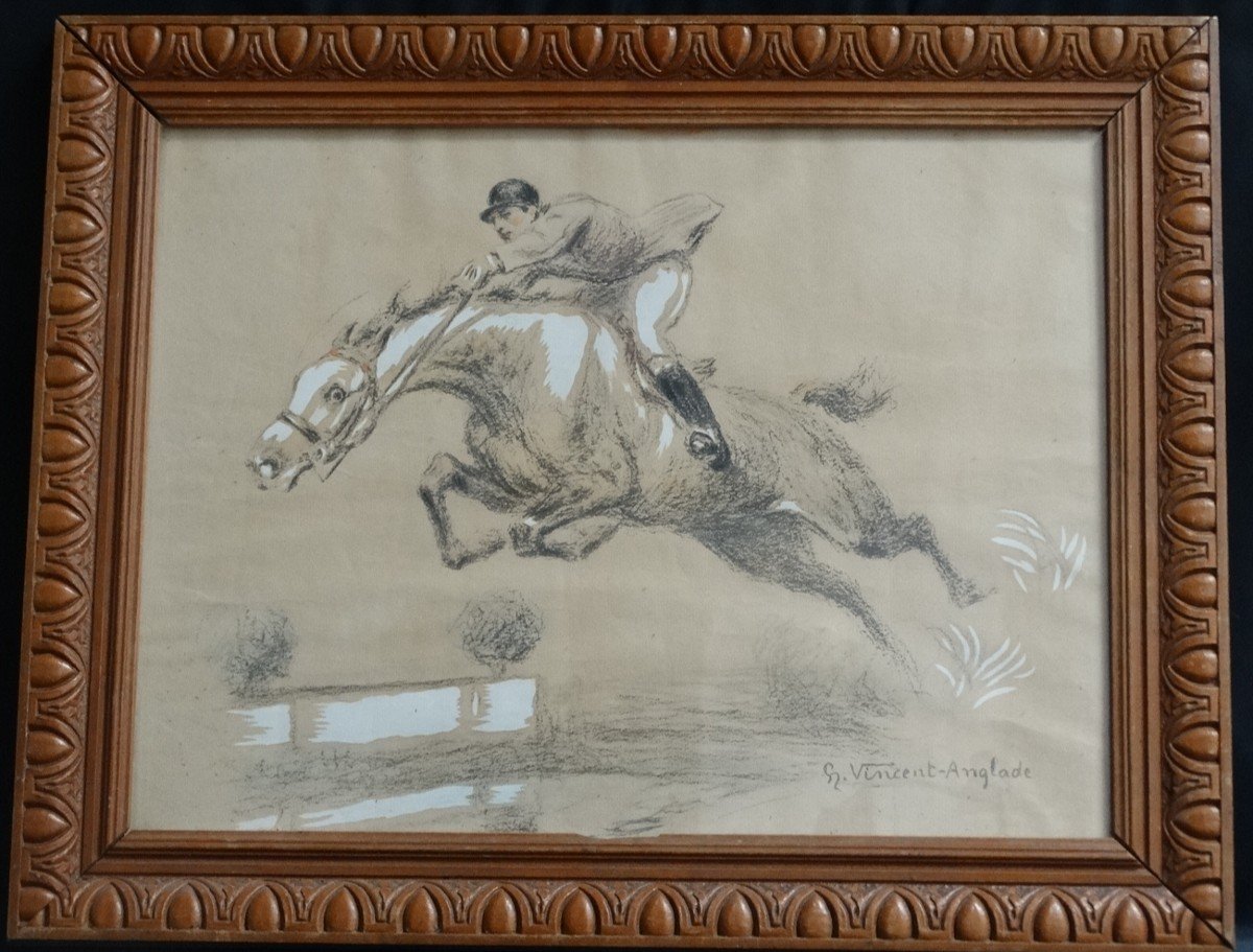 “galloping Horseman And Thoroughbred” By Henri-vincent Anglade