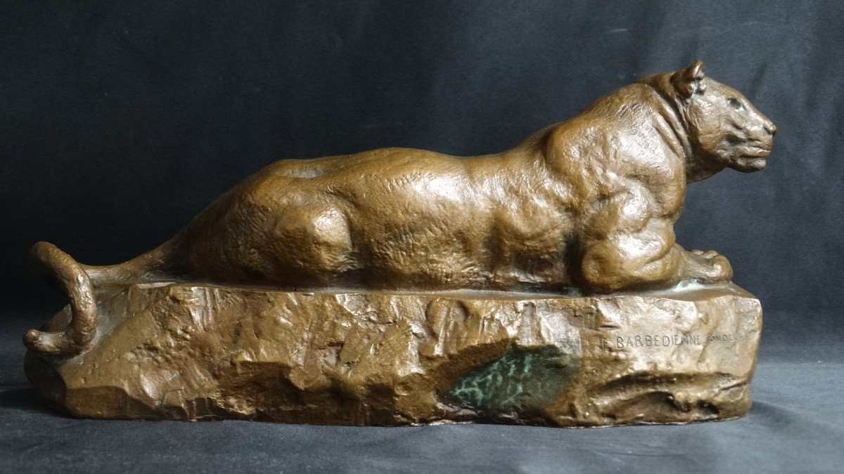 Panther Of Tunis No 1 By Antoine-louis Barye Cast Barbedienne Gold Stamp-photo-3