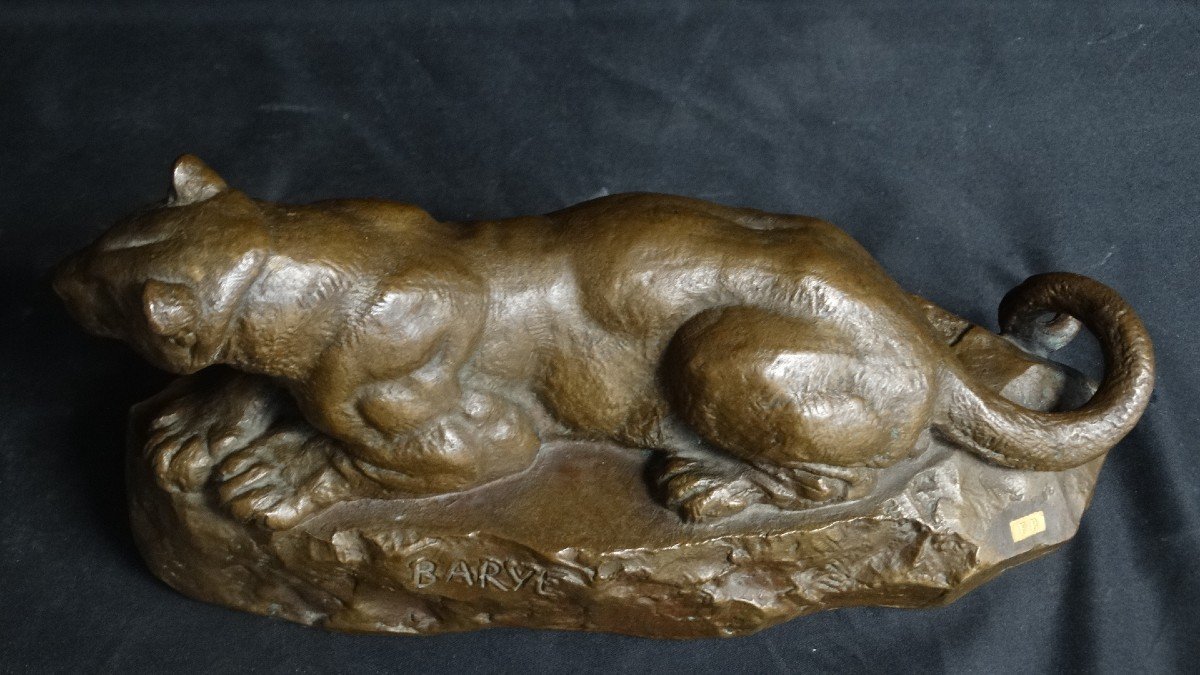 Panther Of Tunis No 1 By Antoine-louis Barye Cast Barbedienne Gold Stamp-photo-5