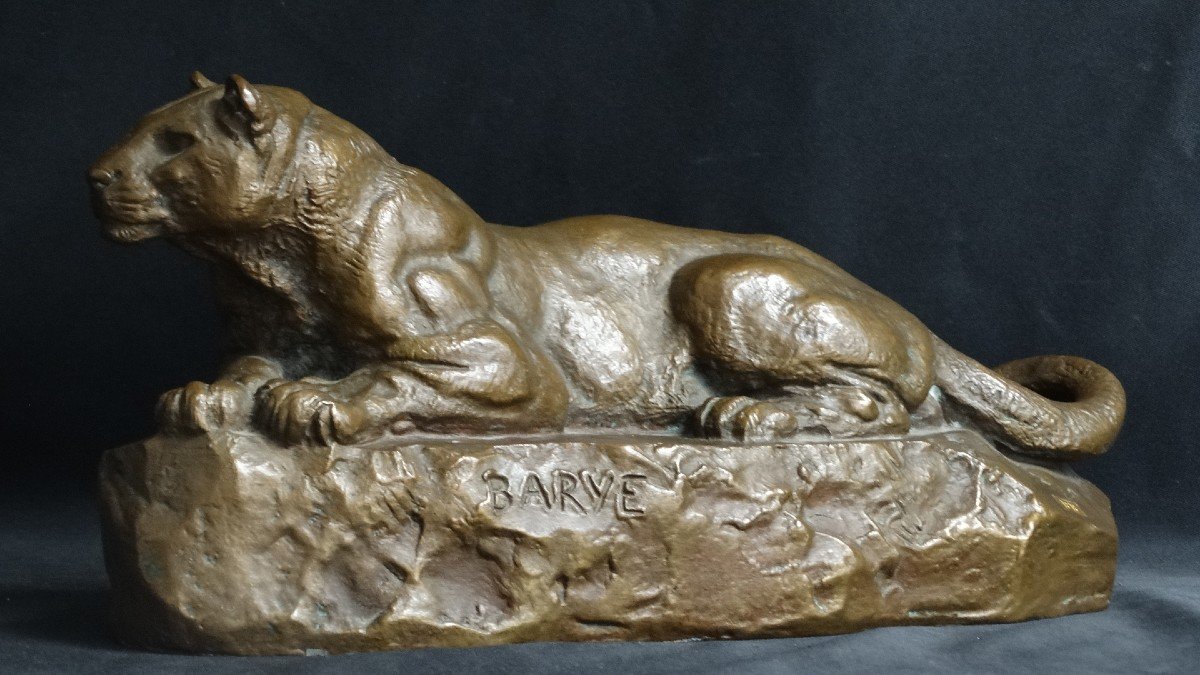 Panther Of Tunis No 1 By Antoine-louis Barye Cast Barbedienne Gold Stamp