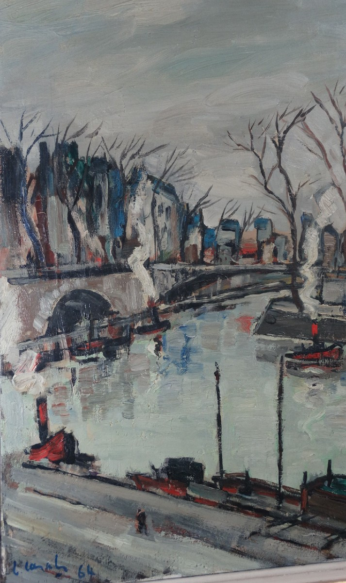 "L'ile Saint-Louis" , huile sur toile de Louis Cazals 1964-photo-4