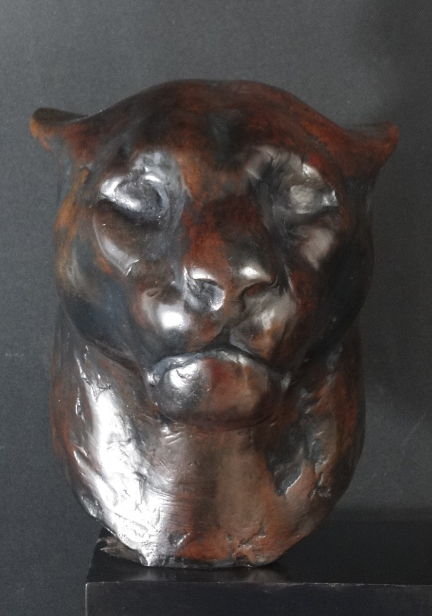 "panther Head" Patinated Bronze Signed Igor Ly -photo-3
