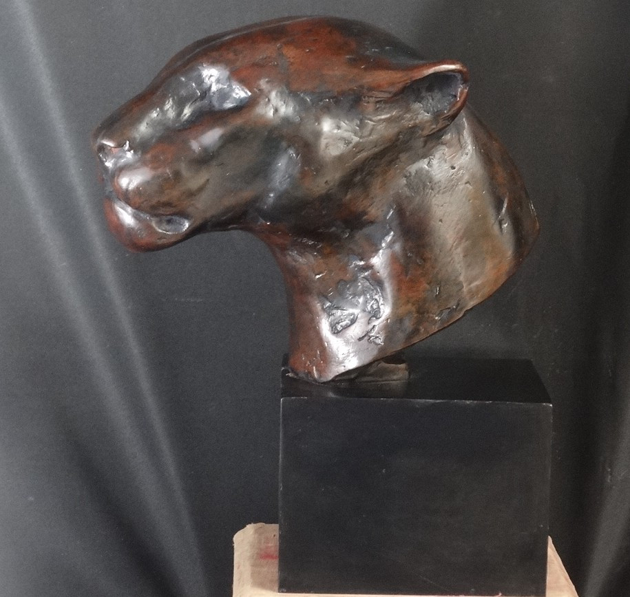 "panther Head" Patinated Bronze Signed Igor Ly 