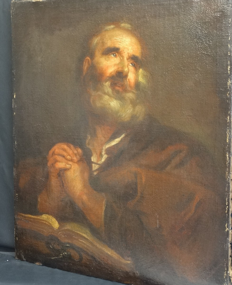 "saint In Prayer", Oil On Canvas, 18th Century French School-photo-2