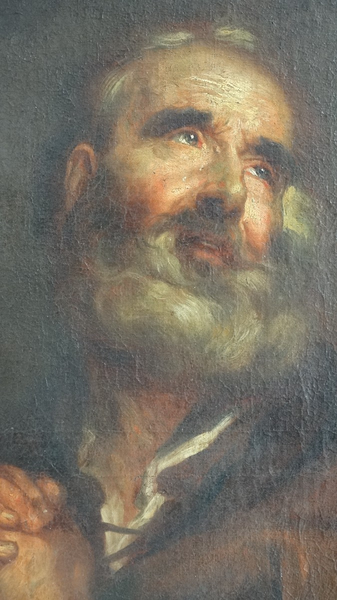 "saint In Prayer", Oil On Canvas, 18th Century French School-photo-4