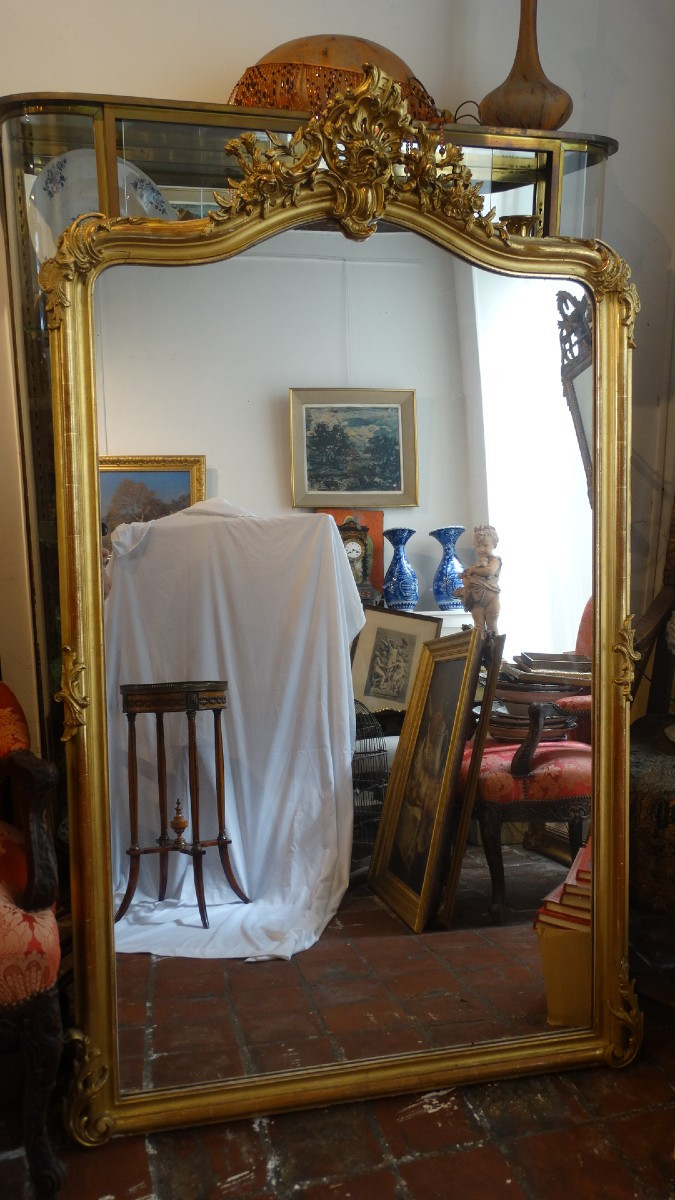 Napoleon III Period Mirror, Gilded Stucco With Gold Leaf-photo-2