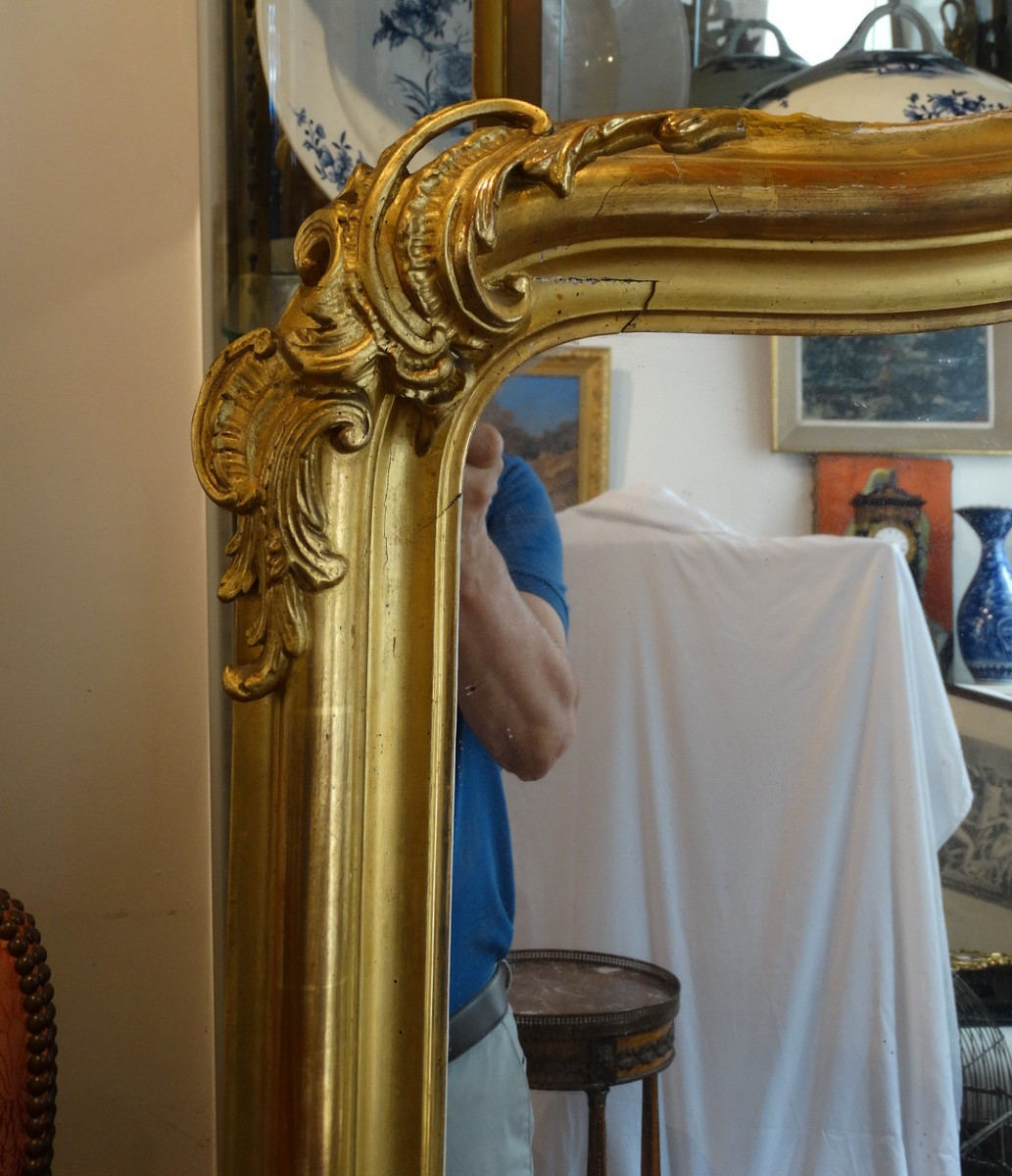 Napoleon III Period Mirror, Gilded Stucco With Gold Leaf-photo-3