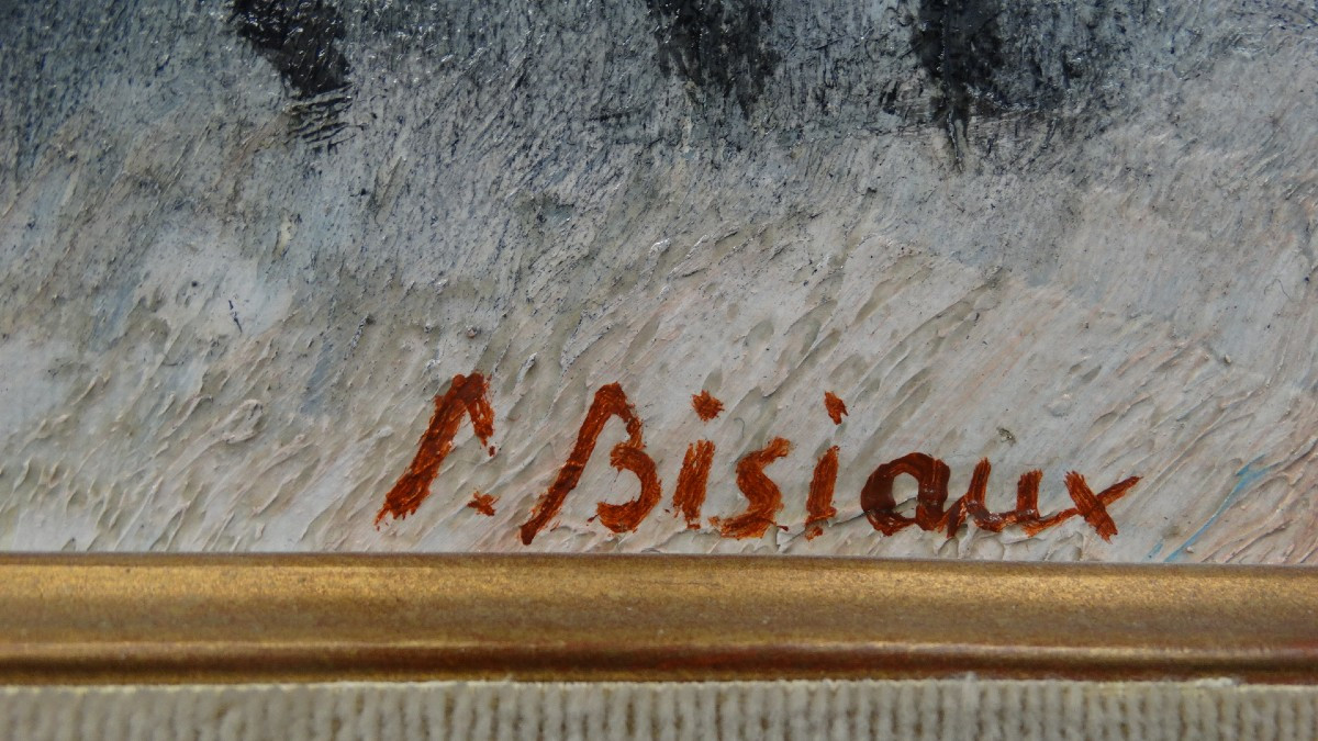 "Groupe de cavaliers " , huile sur toile de Pierre Bisiaux -photo-2