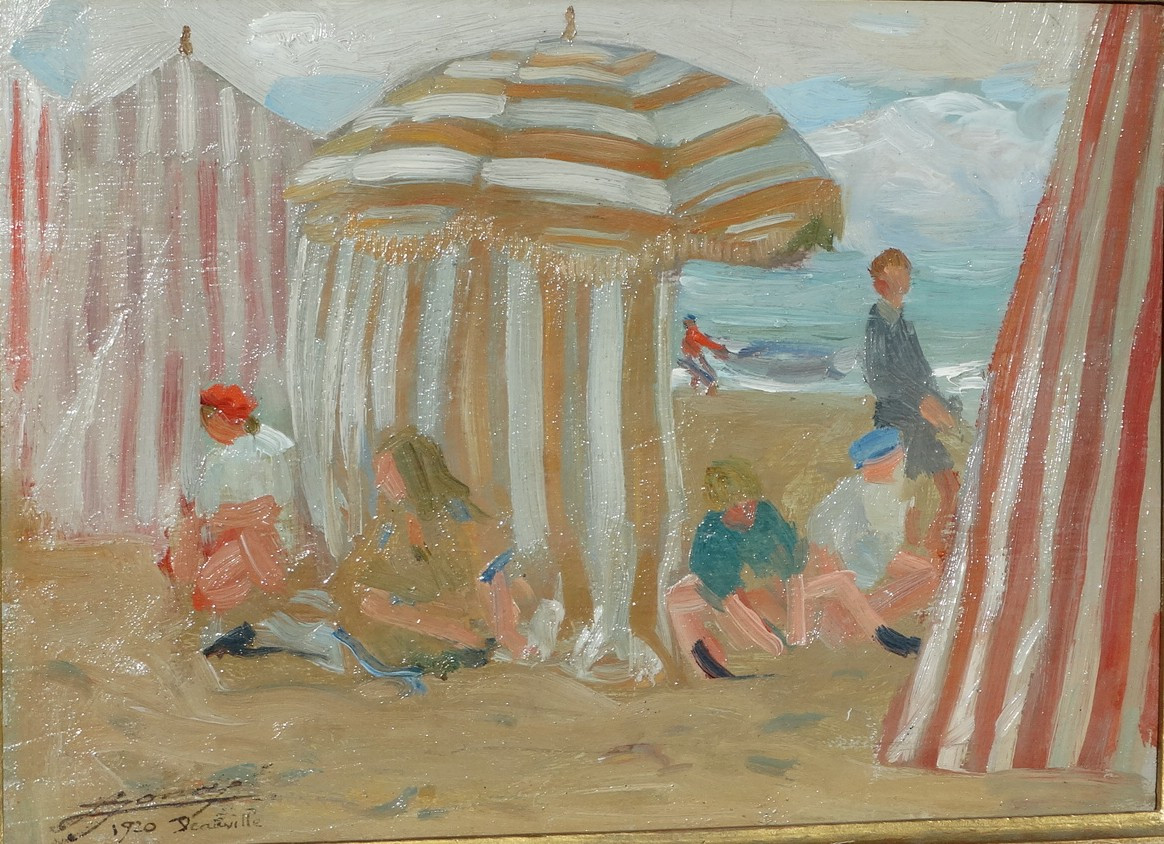 "tents At Deauville", Beach Scene By Lucien Jonas-photo-1