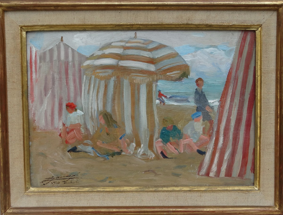 "tents At Deauville", Beach Scene By Lucien Jonas
