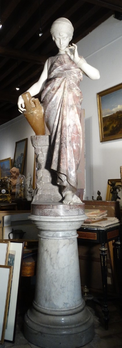 "young Girl With A Pitcher", Marble Sculpture By Emile Boyer -photo-2
