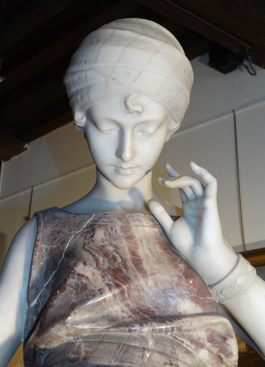 "young Girl With A Pitcher", Marble Sculpture By Emile Boyer -photo-4