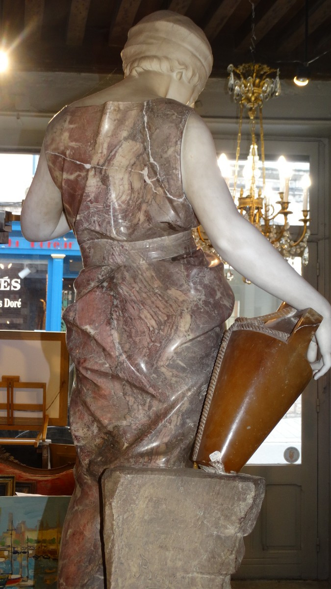 "young Girl With A Pitcher", Marble Sculpture By Emile Boyer -photo-3