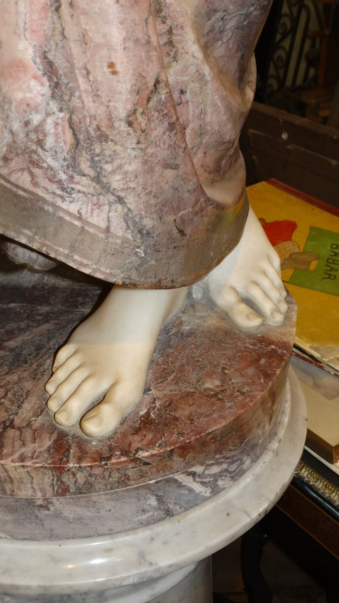 "young Girl With A Pitcher", Marble Sculpture By Emile Boyer -photo-6