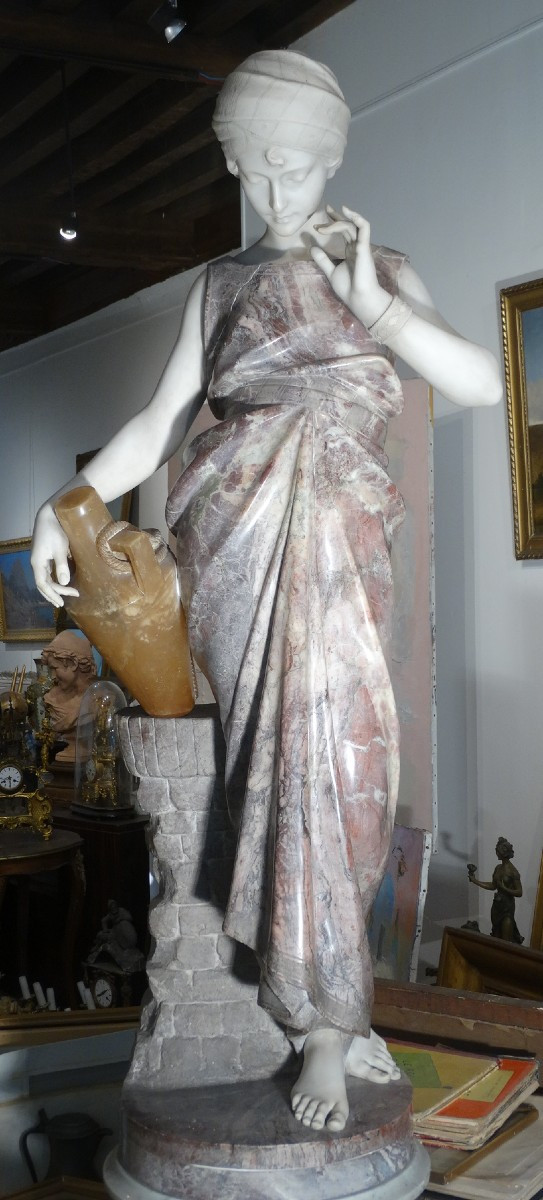 "young Girl With A Pitcher", Marble Sculpture By Emile Boyer 