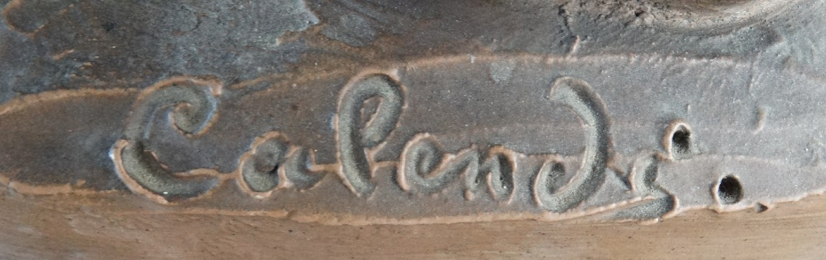 " Putti  et faune à la grappe de raisins"  terre-cuite de Calendi-photo-4