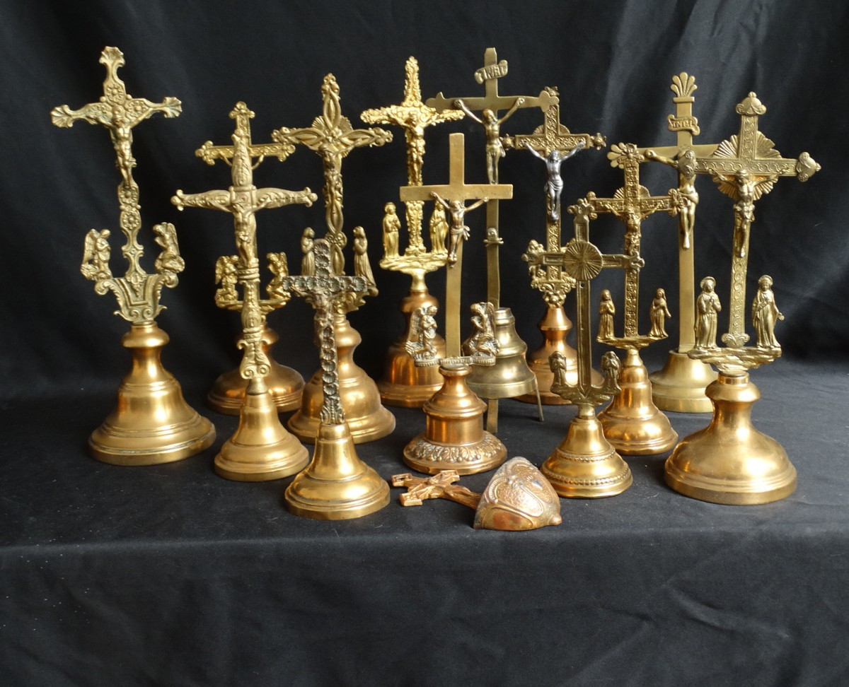  Set Of 19th Century Bronze And Brass Crucifixes