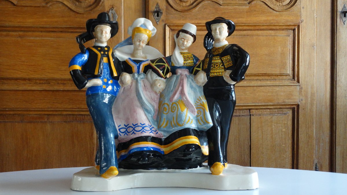 Quimper Henriot Earthenware Sculpture By Bel Delecourt-photo-2