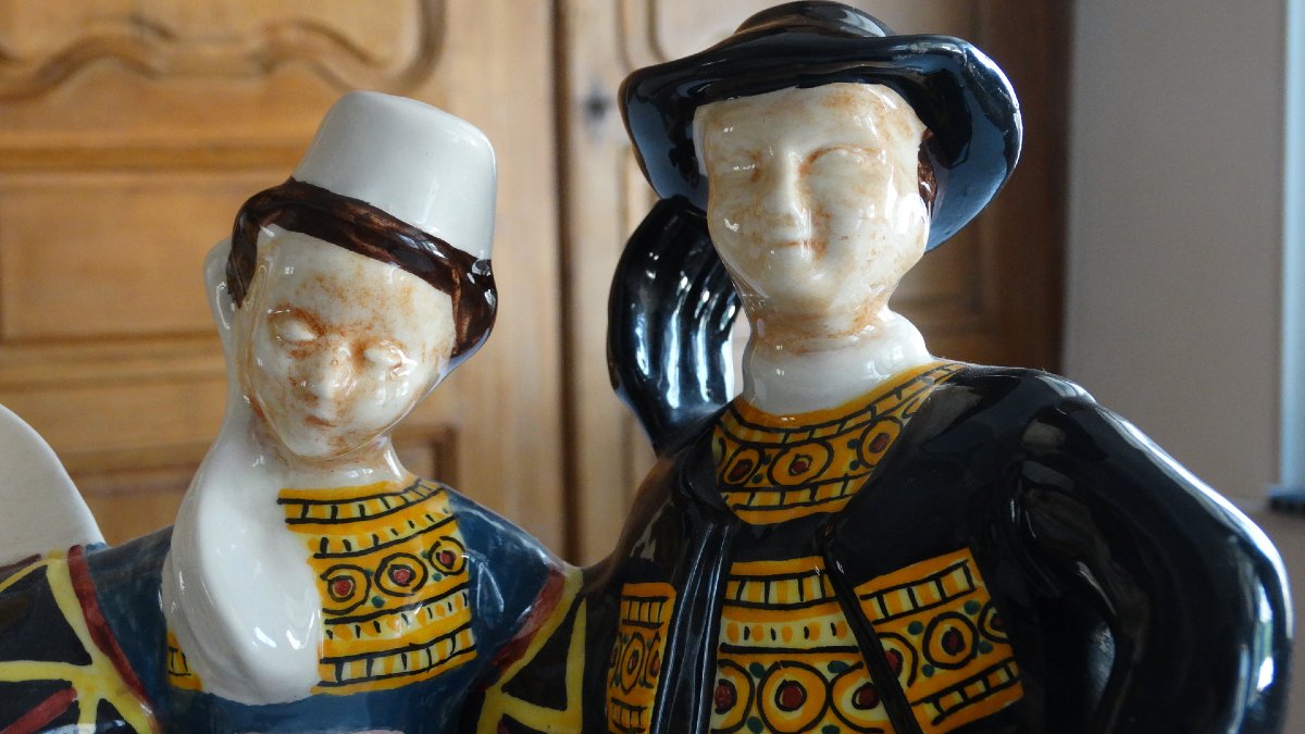 Quimper Henriot Earthenware Sculpture By Bel Delecourt-photo-3