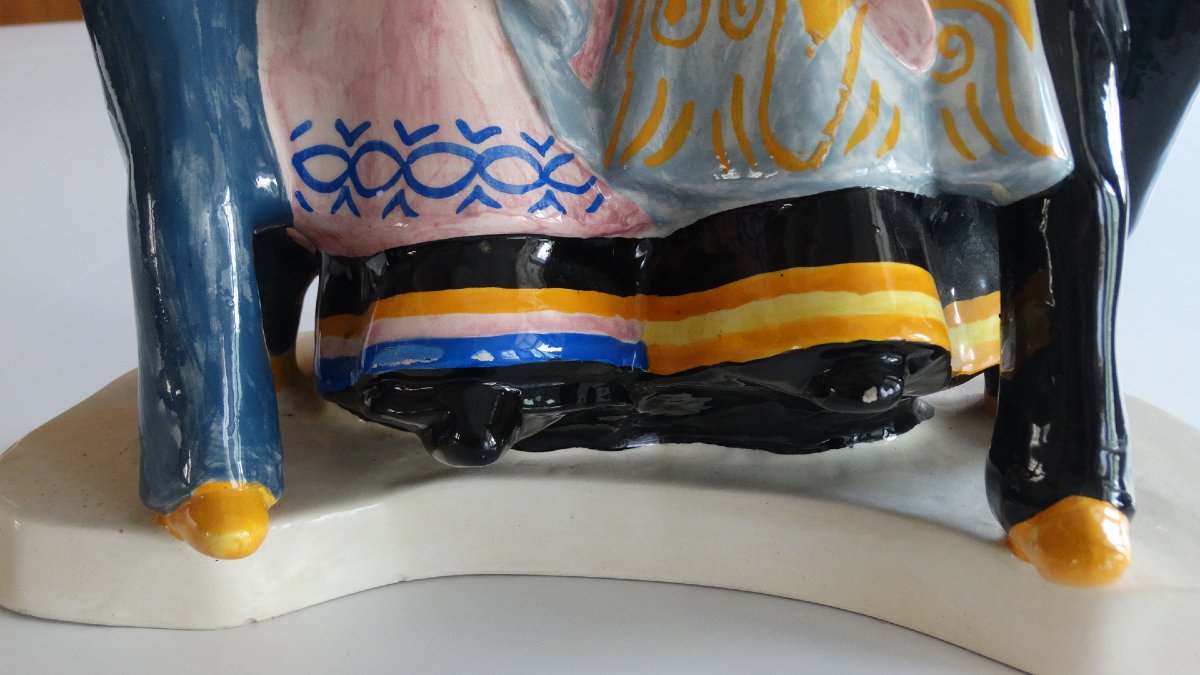Quimper Henriot Earthenware Sculpture By Bel Delecourt-photo-4