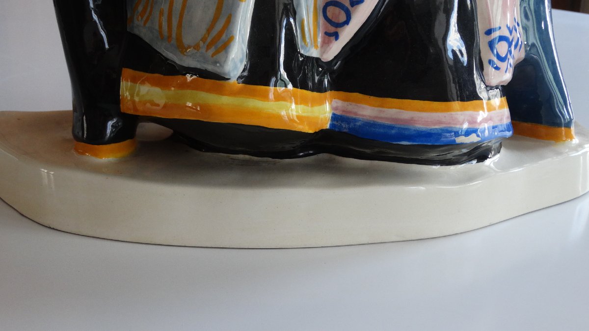 Quimper Henriot Earthenware Sculpture By Bel Delecourt-photo-6