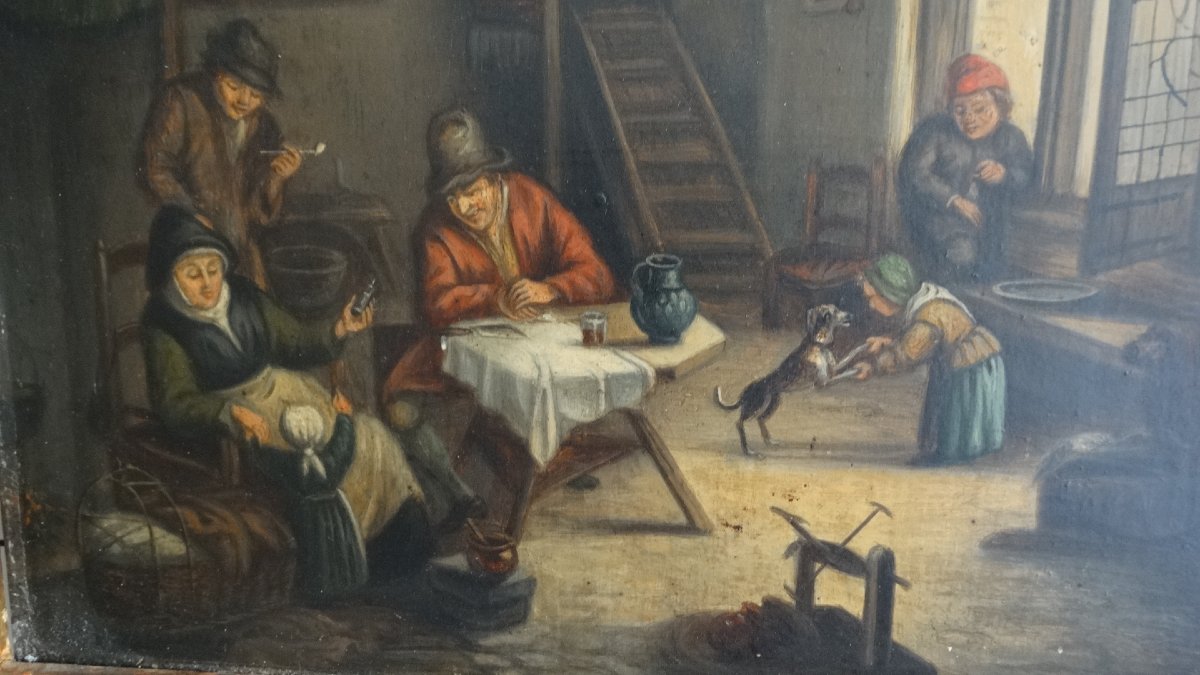 "Intérieur de taverne Flamande"  école Flamande du 19ème-photo-2
