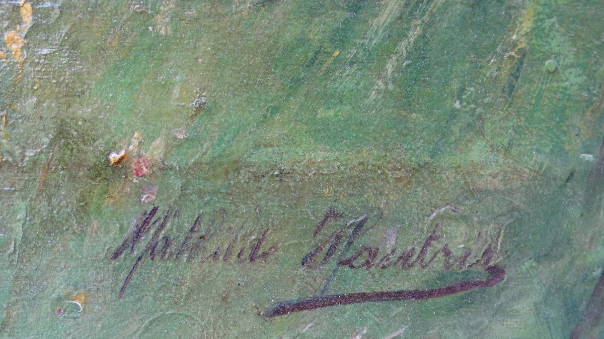 "landscape With Flowering Trees And A Figure," A Painting By Mathilde Marguerite Hautrive-photo-3