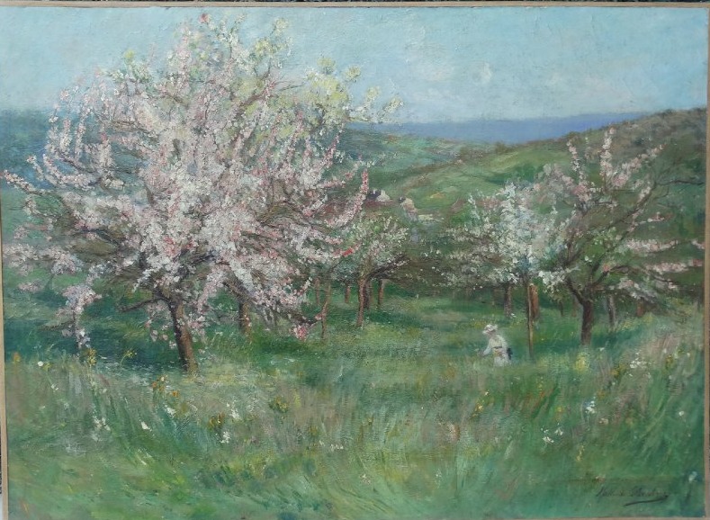 "landscape With Flowering Trees And A Figure," A Painting By Mathilde Marguerite Hautrive
