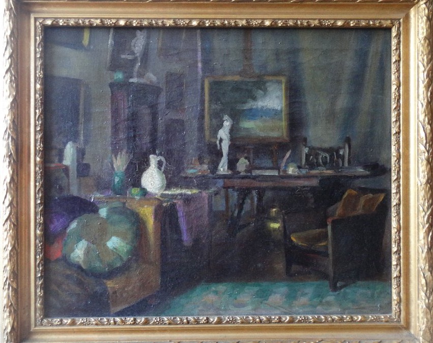 "artist's Studio," Oil On Canvas, Early 20th Century