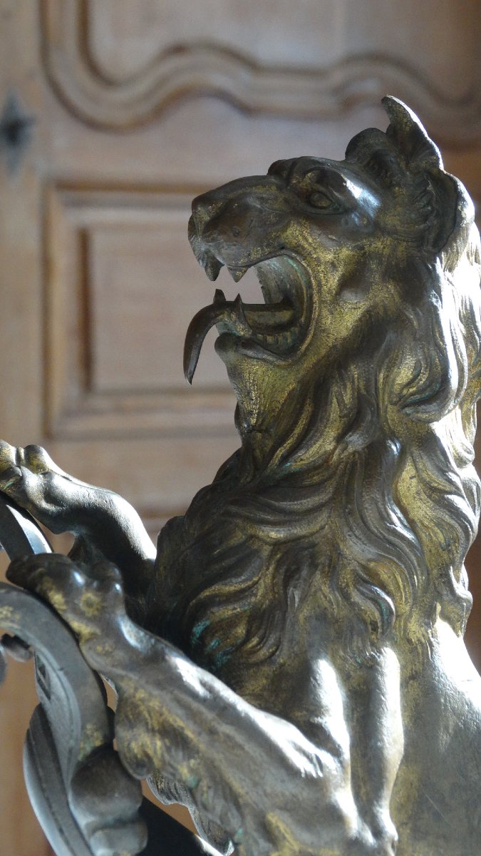 "lion Of Flanders," Bronze Staircase Sculpture From The Late 19th Century-photo-2