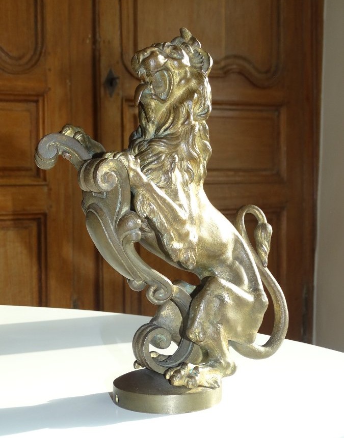 "lion Of Flanders," Bronze Staircase Sculpture From The Late 19th Century-photo-2