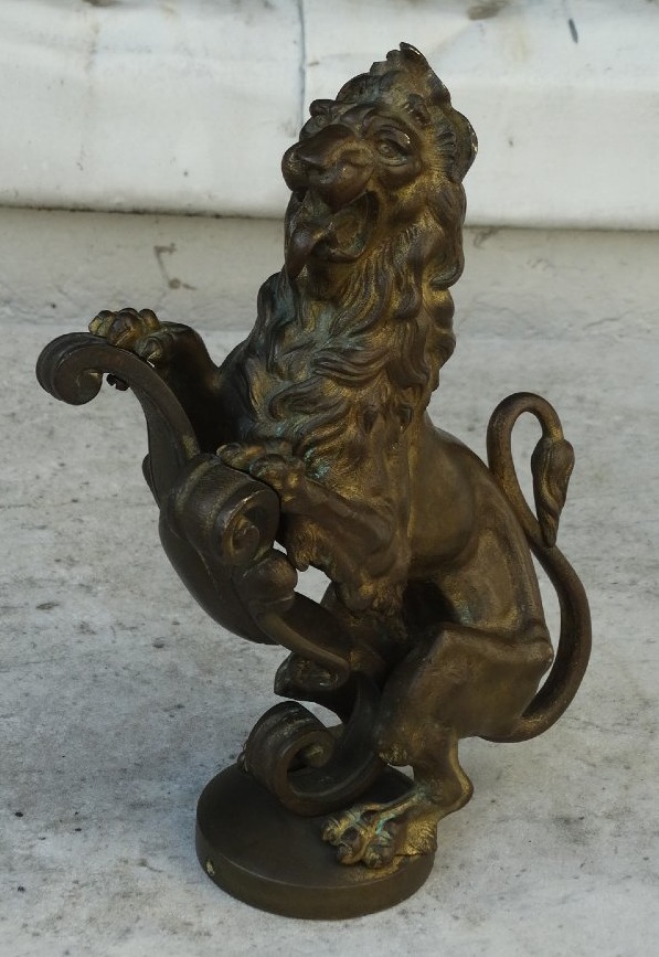 "lion Of Flanders," Bronze Staircase Sculpture From The Late 19th Century-photo-5