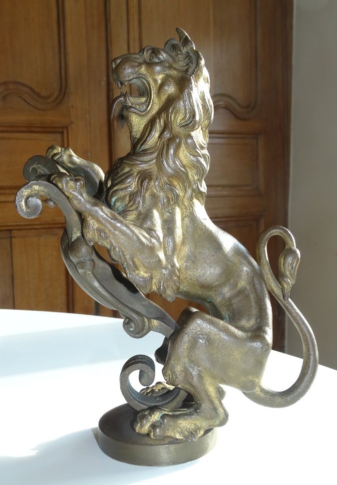 "lion Of Flanders," Bronze Staircase Sculpture From The Late 19th Century