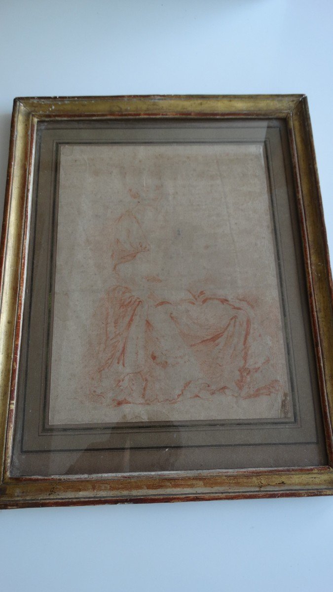 Dessin à la sanguine " jeune femme à la Watteau"