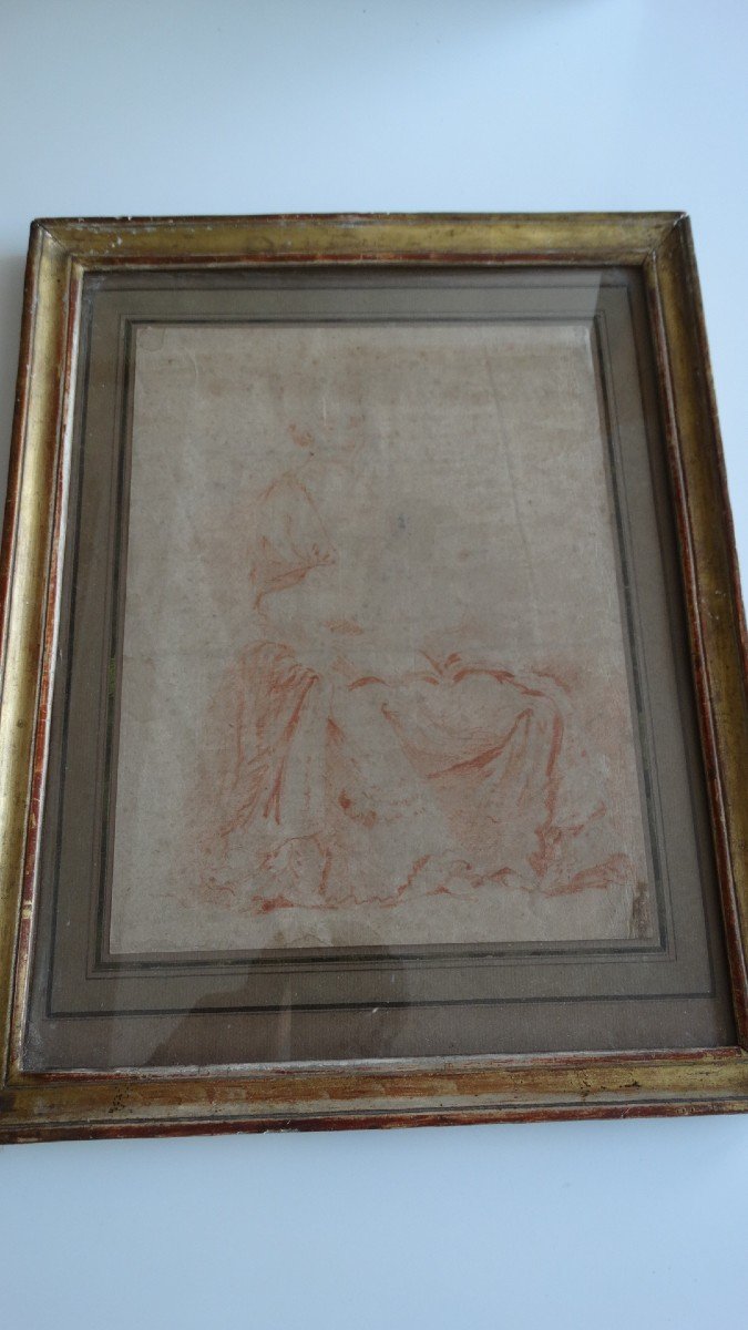 Dessin à la sanguine " jeune femme à la Watteau"