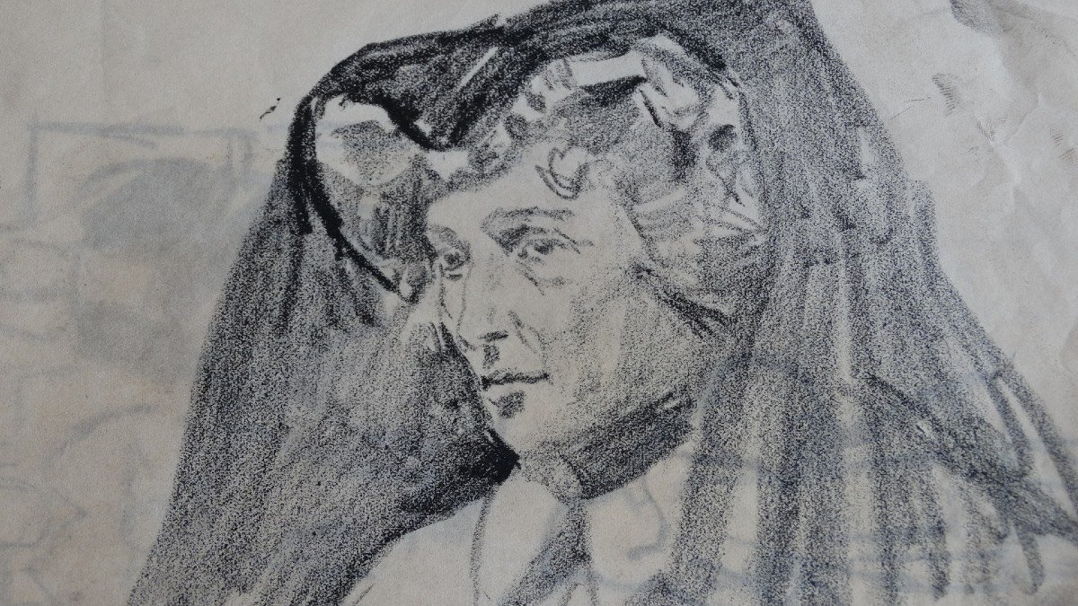 Young Woman, Pencil Sketch By Lucien Jonas-photo-2