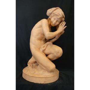 “the Fisherman With The Shell”, Terracotta Signed Jb Carpeaux