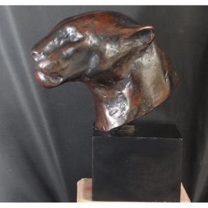 "panther Head" Patinated Bronze Signed Igor Ly 