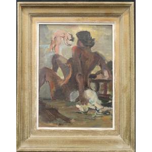 Nu , huile sur panneau par Francis Beaudelot