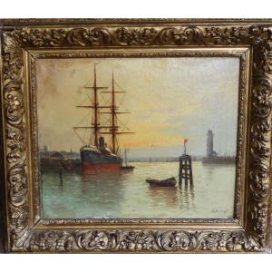 Marine , Oil On Canvas By Dancourt