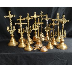 Set Of 19th Century Bronze And Brass Crucifixes