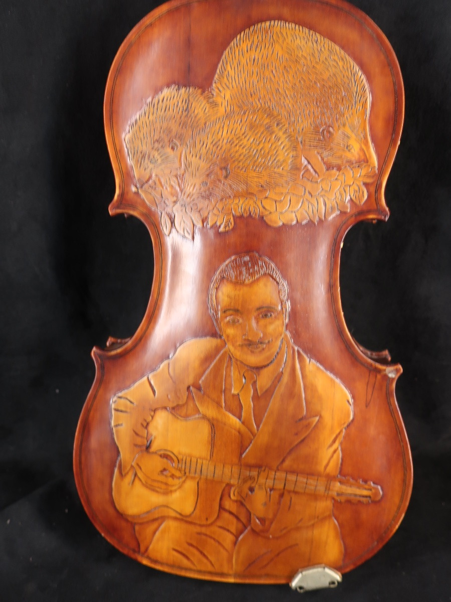 Violin Carved With The Image Of Django Reinhard. Musical Instrument-photo-2