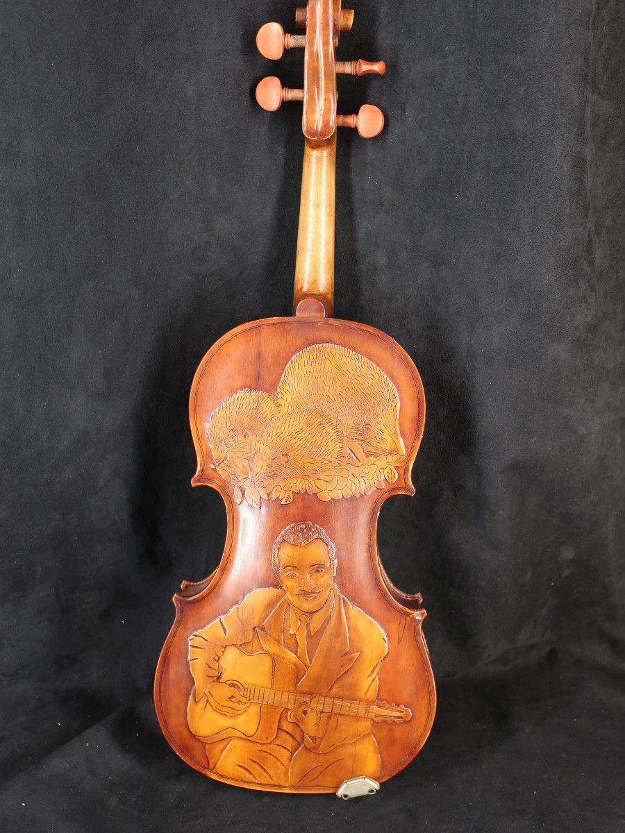 Violin Carved With The Image Of Django Reinhard. Musical Instrument-photo-4