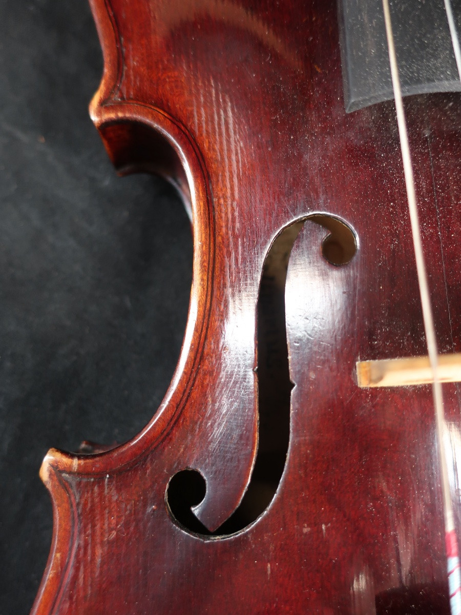 Late 19th Century German Violin, Antonius Label... Dark Red Varnish - Musical Instrument-photo-6