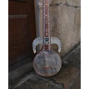 Oyghur Lute, Early 20th Century - Bone And Ebony Marquetry - Musical Instrument