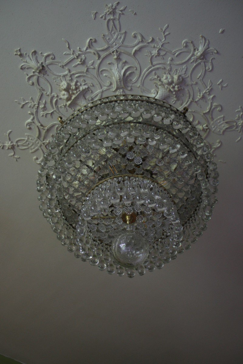 Grand Plafonnier Lustre  A 264 Gouttes Vers 1930 Diametre 60 Cm Hauteur 70 Cm 14 Lumieres -photo-1