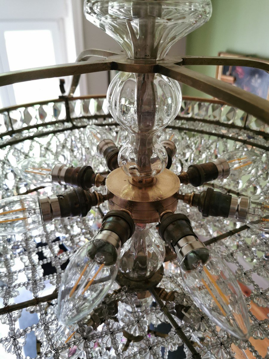 Large Chandelier Ceiling Lamp With 264 Drops Circa 1930 Diameter 60 Cm Height 70 Cm 14 Lights-photo-5