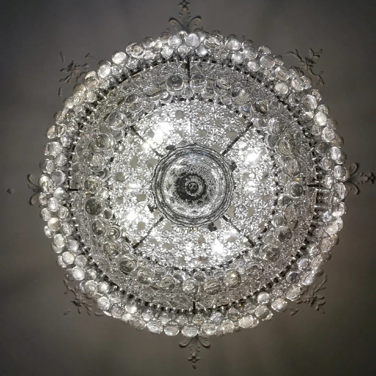 Grand Plafonnier Lustre  A 264 Gouttes Vers 1930 Diametre 60 Cm Hauteur 70 Cm 14 Lumieres -photo-7