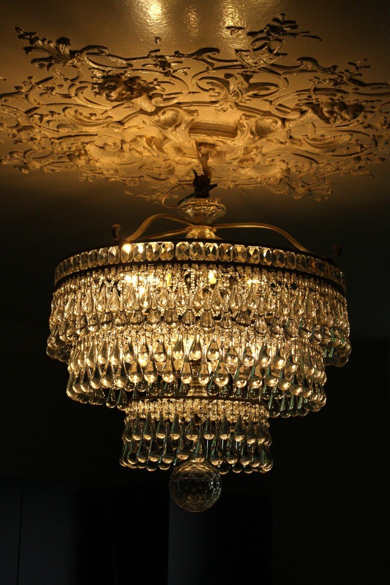 Large Chandelier Ceiling Lamp With 264 Drops Circa 1930 Diameter 60 Cm Height 70 Cm 14 Lights