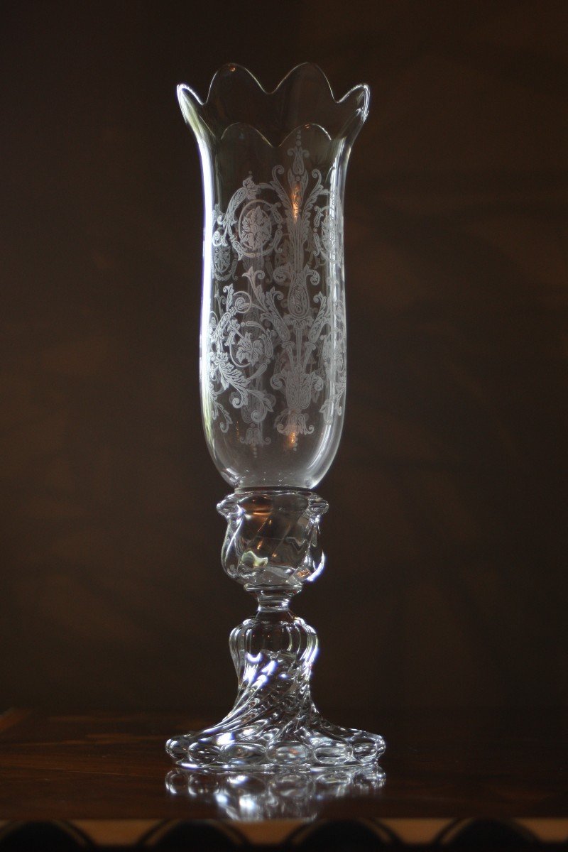 Baccarat 4 Bougeoirs Bambous Avec Ses Photophores Baccarat H 41 Cm Girandoles Parfait Etat-photo-2